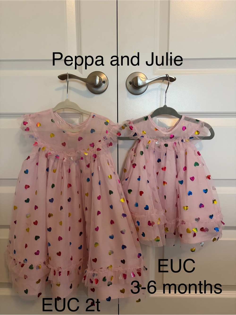 Pippa & Julie Pink Tulle Matching Heart Print Dresses